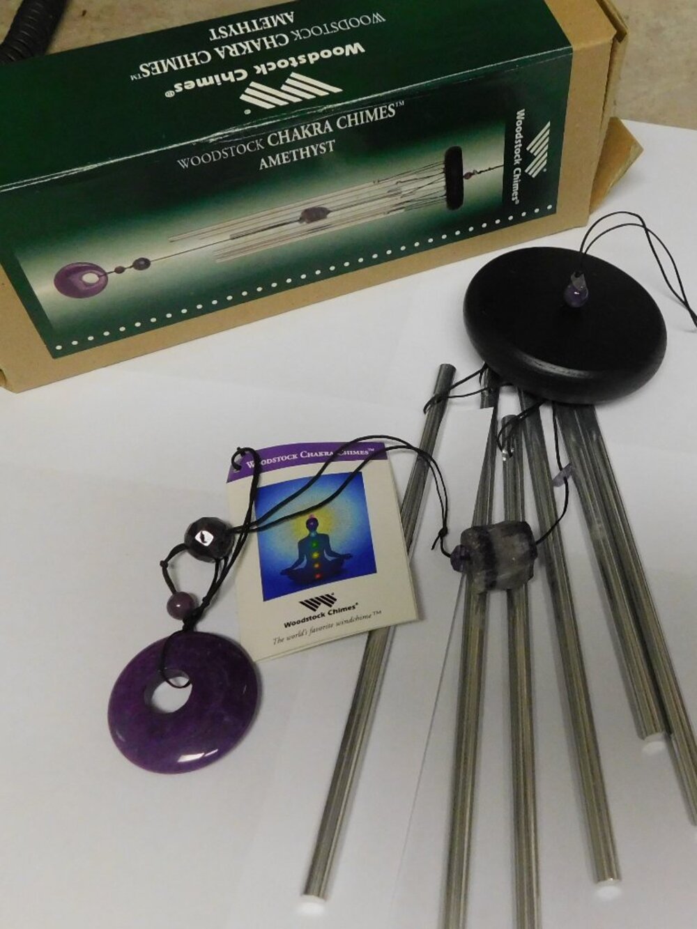 Woodstock Chakra Wind Chimes Amethyst New in Box 17 "